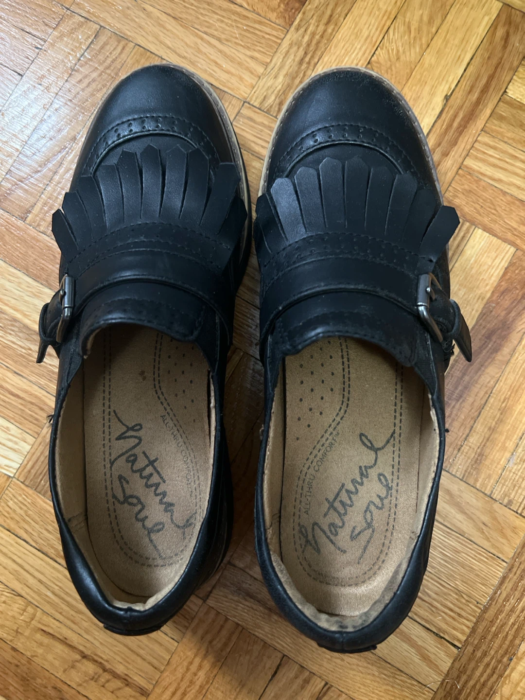 Natural Soul Black Loafers with Fringe & Buckle