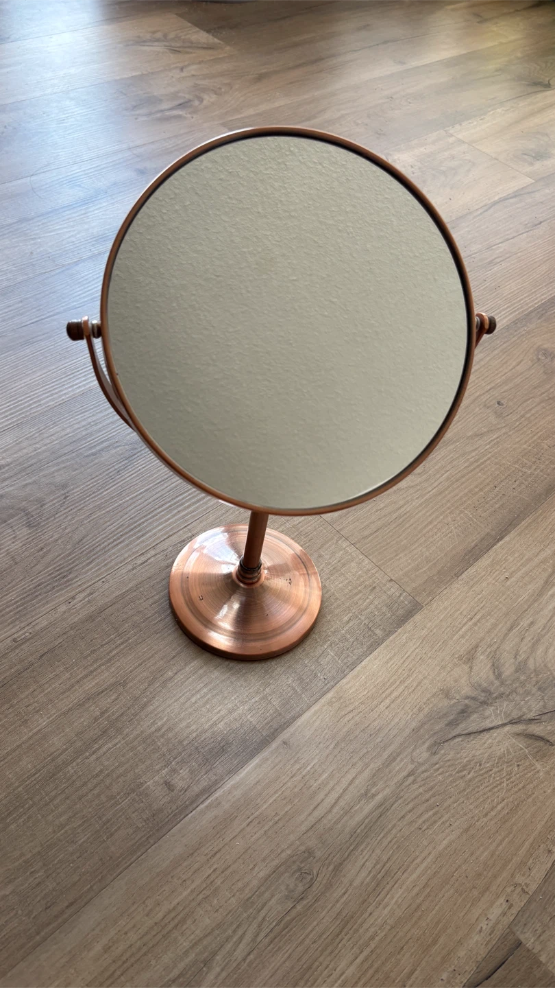 Copper Tone Round Tabletop Mirror