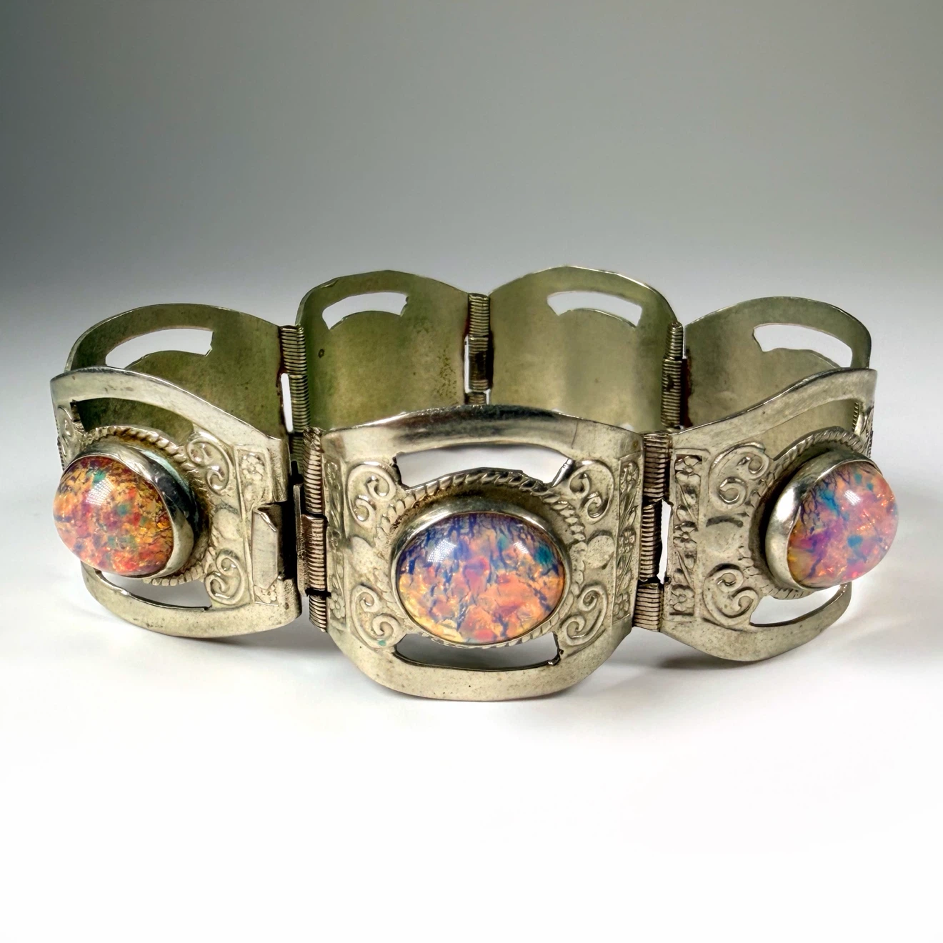Vintage Taxco Mexico Sterling Fire Opal Bracaelt