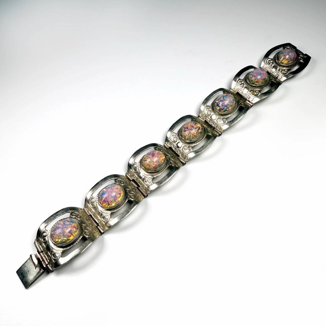 Vintage Taxco Mexico Sterling Fire Opal Bracaelt - photo 2