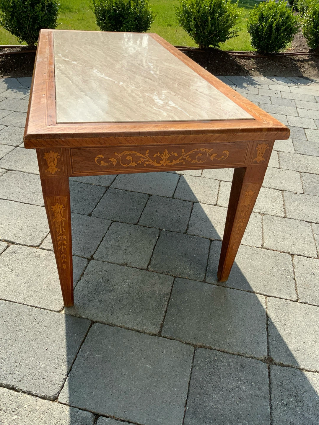Beautiful French antique marble & satinwood inlay coffee table - photo 2