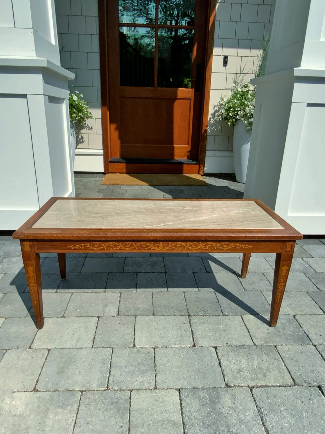Beautiful French antique marble & satinwood inlay coffee table - photo 3