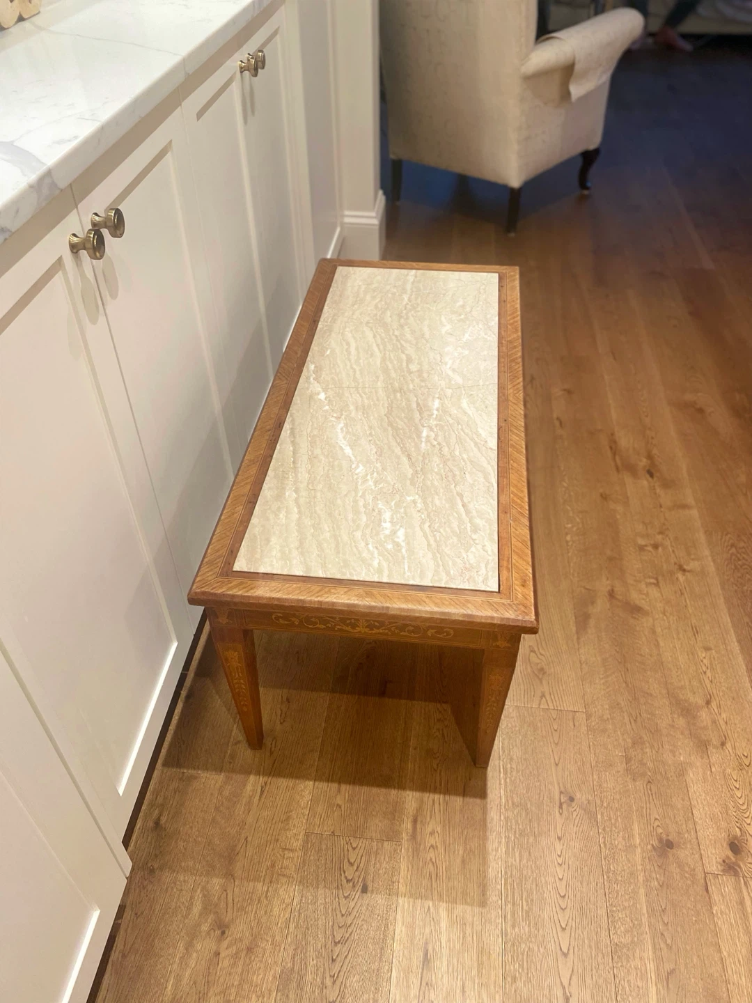 Beautiful French antique marble & satinwood inlay coffee table - photo 4