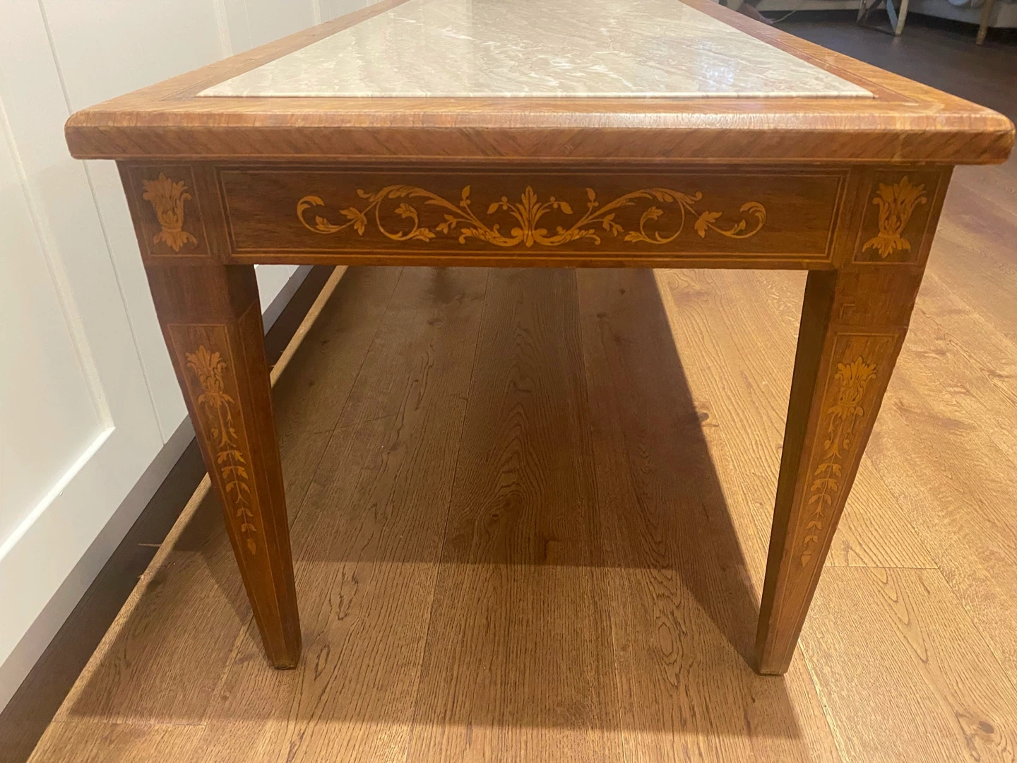 Beautiful French antique marble & satinwood inlay coffee table - photo 5