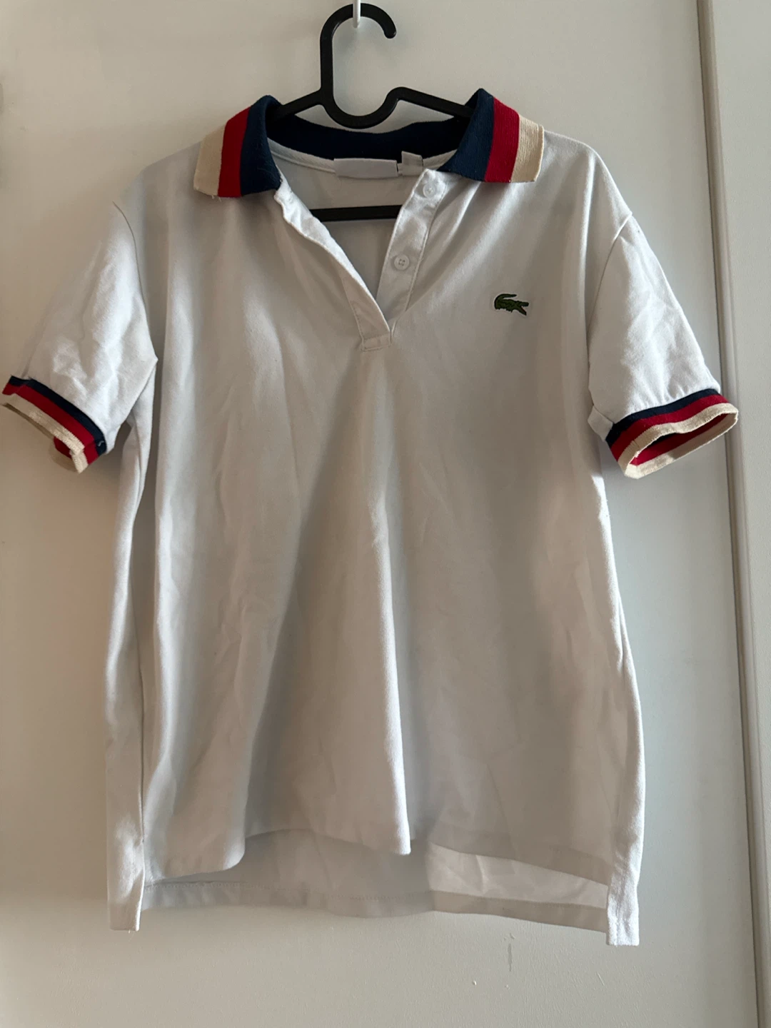 Lacoste White Polo Shirt with Striped Collar and Cuffs