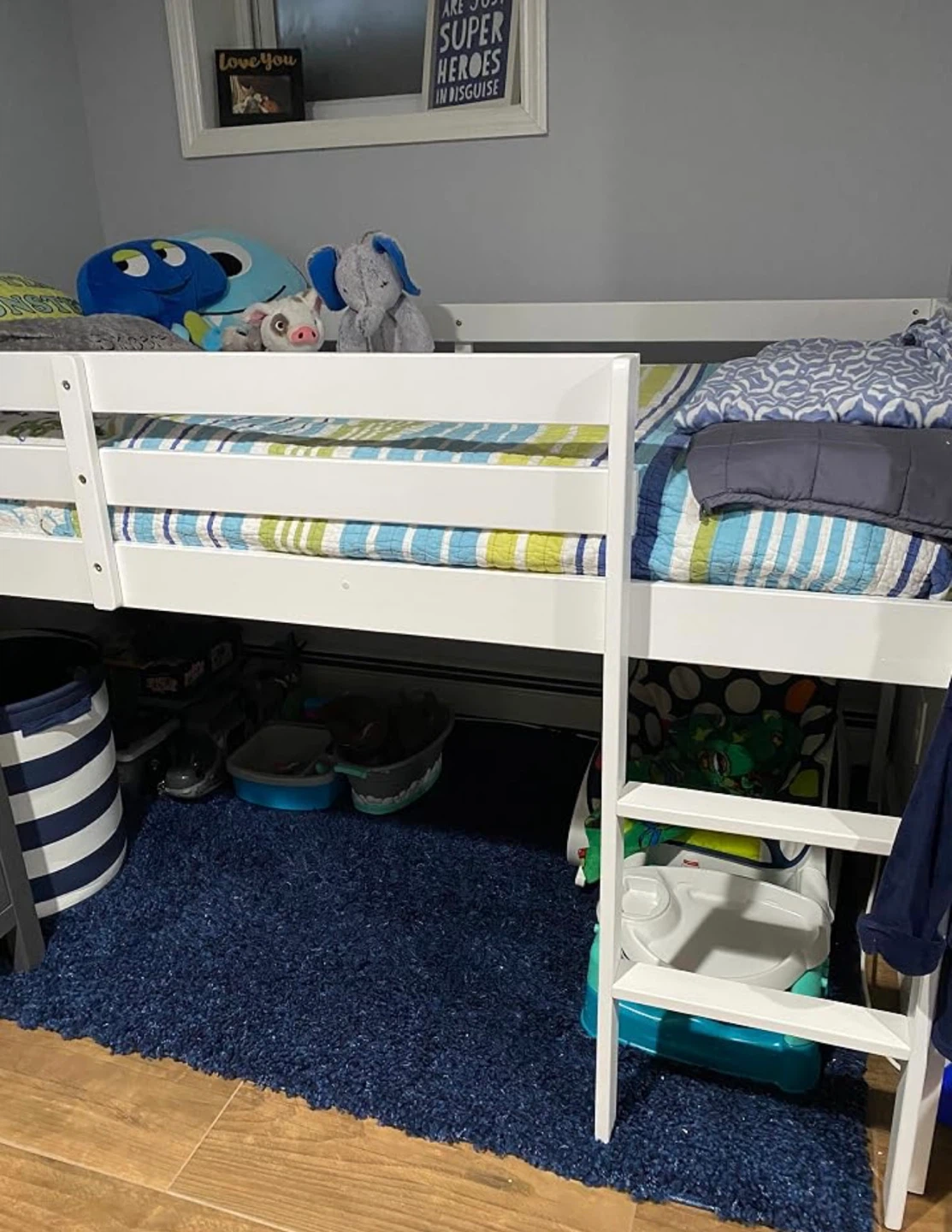White Twin Loft Bed with Guardrail