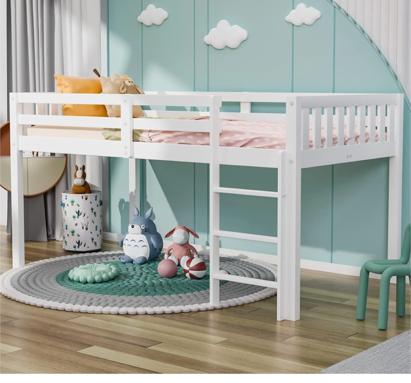 White Twin Loft Bed with Guardrail - photo 5