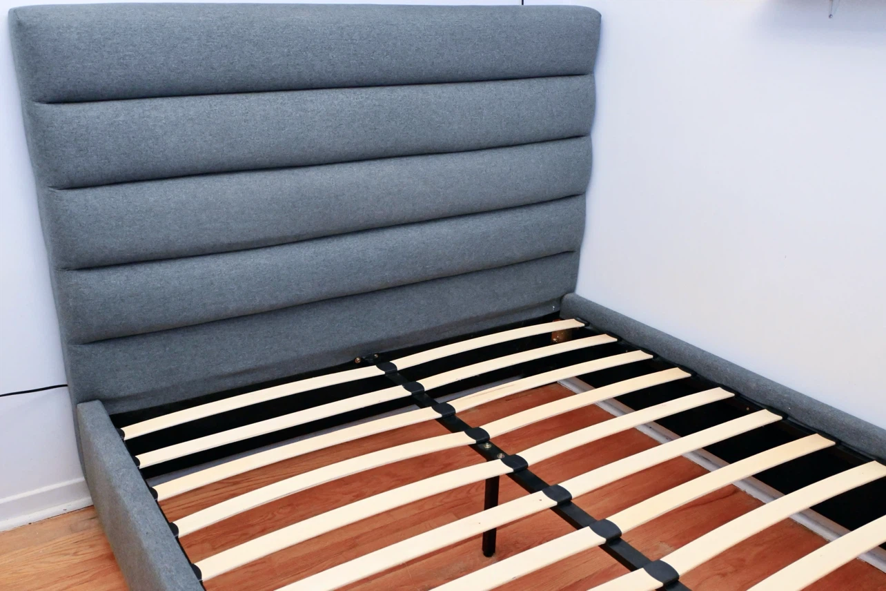 Grey Upholstered Queen-size Bed Frame