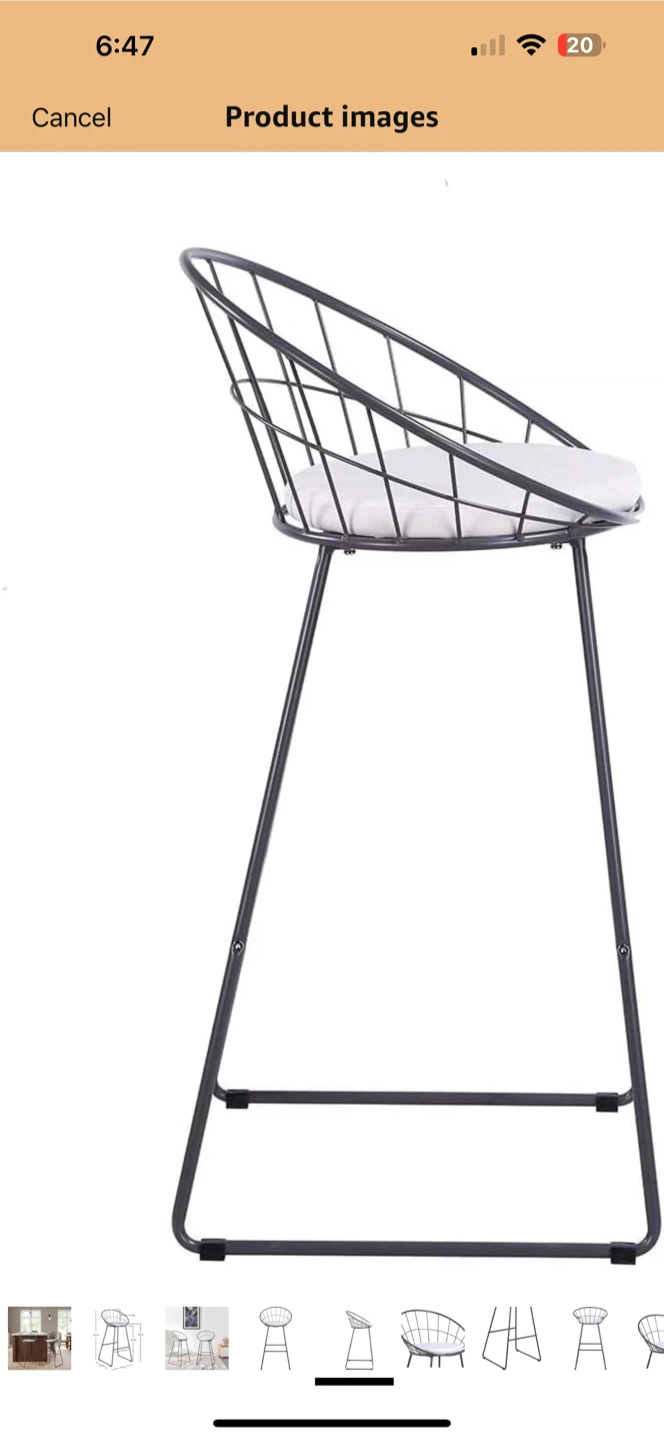 Set of 2 Modern Wire Frame Bar Stool with Padded Seat - photo 2