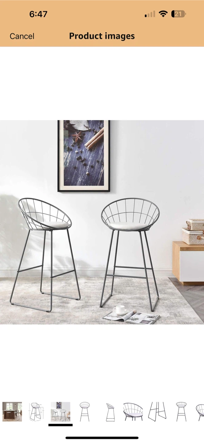 Set of 2 Modern Wire Frame Bar Stool with Padded Seat