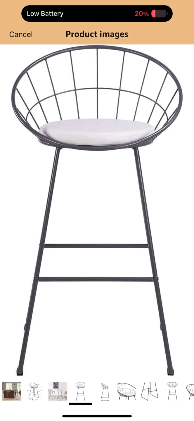 Set of 2 Modern Wire Frame Bar Stool with Padded Seat - photo 3