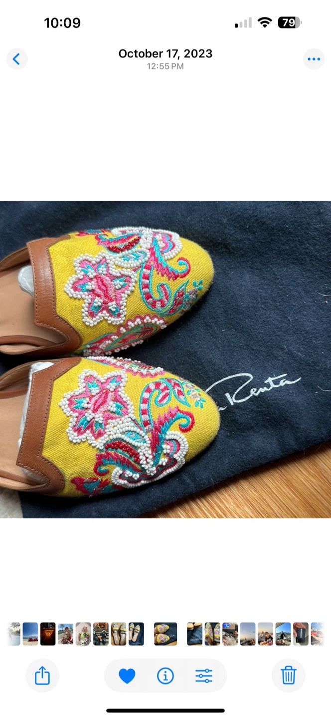 Oscar de la Renta Yellow Embroidered Mules 6.5 - photo 3