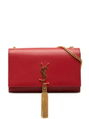 Saint Laurent Red Leather Monogram Tassel Bag