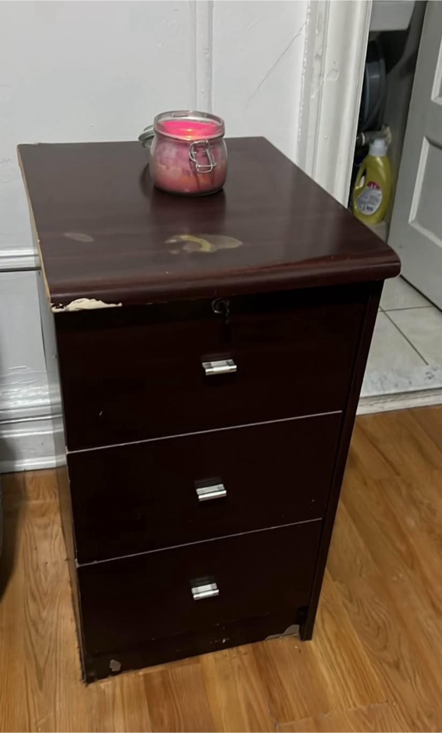 3-Drawer Dark Wood Filing Cabinet