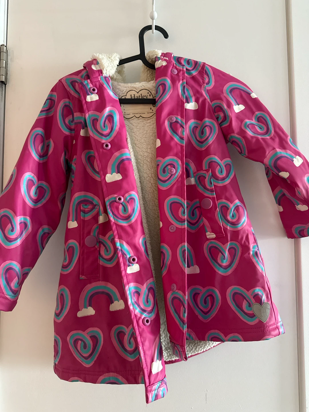 Hatley Kid Pink Rainbow Heart Rain Jacket and Pants Set
