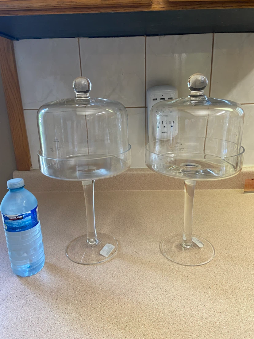 Set of 2 Glass Pedestal Cake Stands with Domes