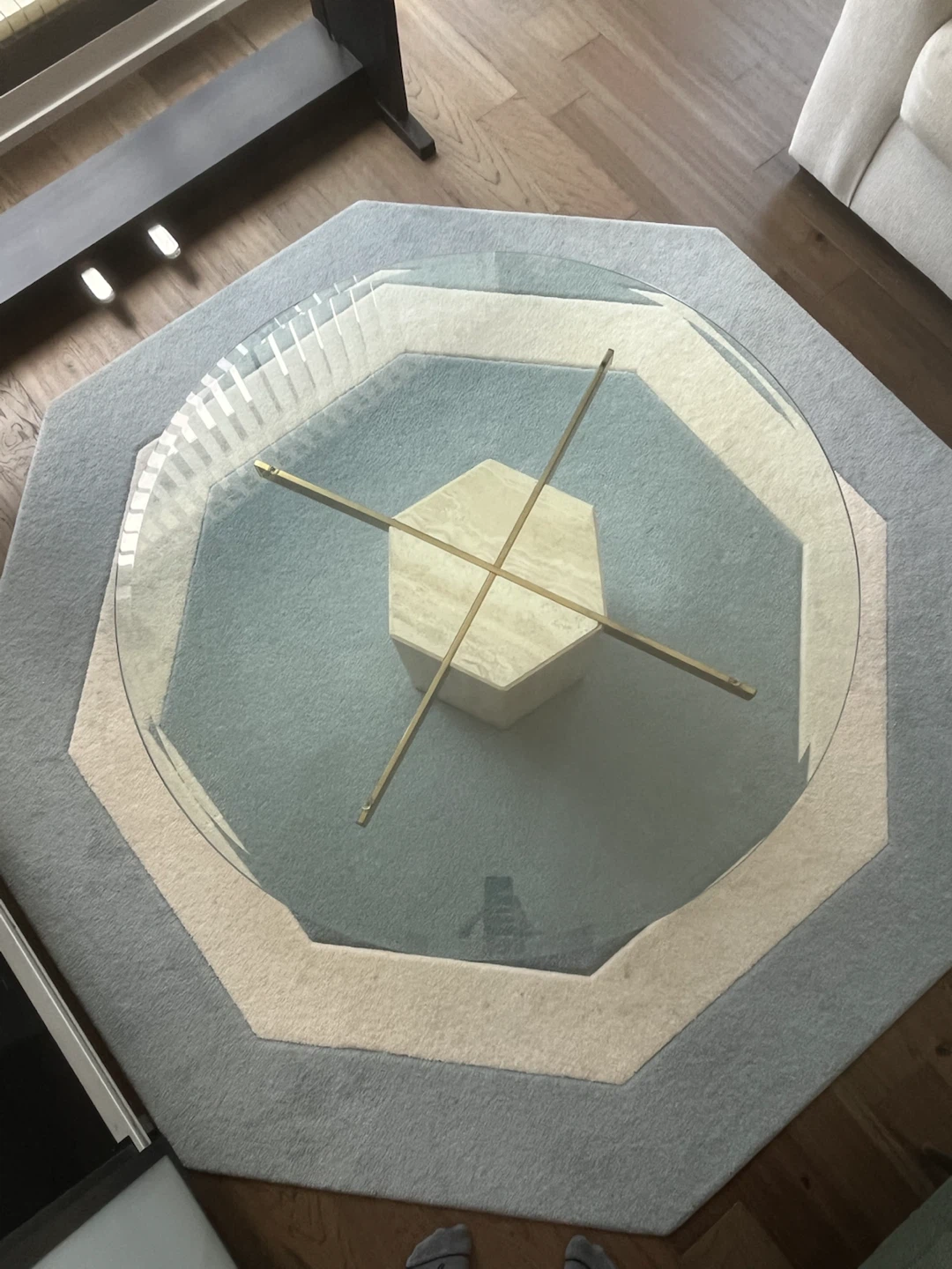 Glass Travertine Coffee Table and Rug - photo 3