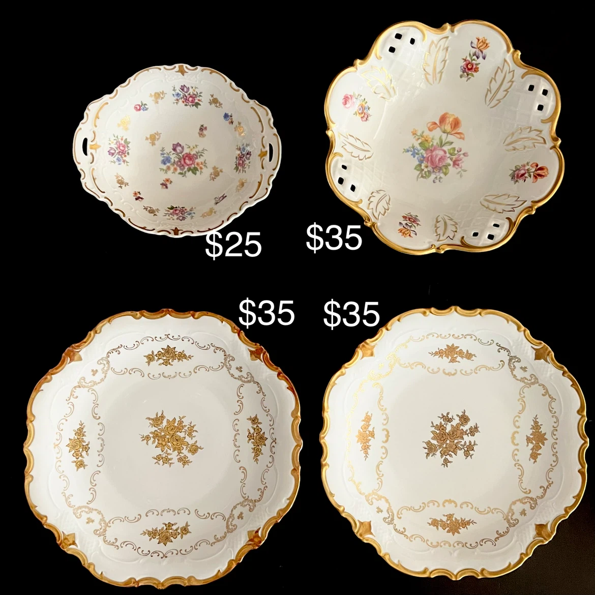 Reichenbach Porcelain Serving Platter and Bowl with Gold Trim