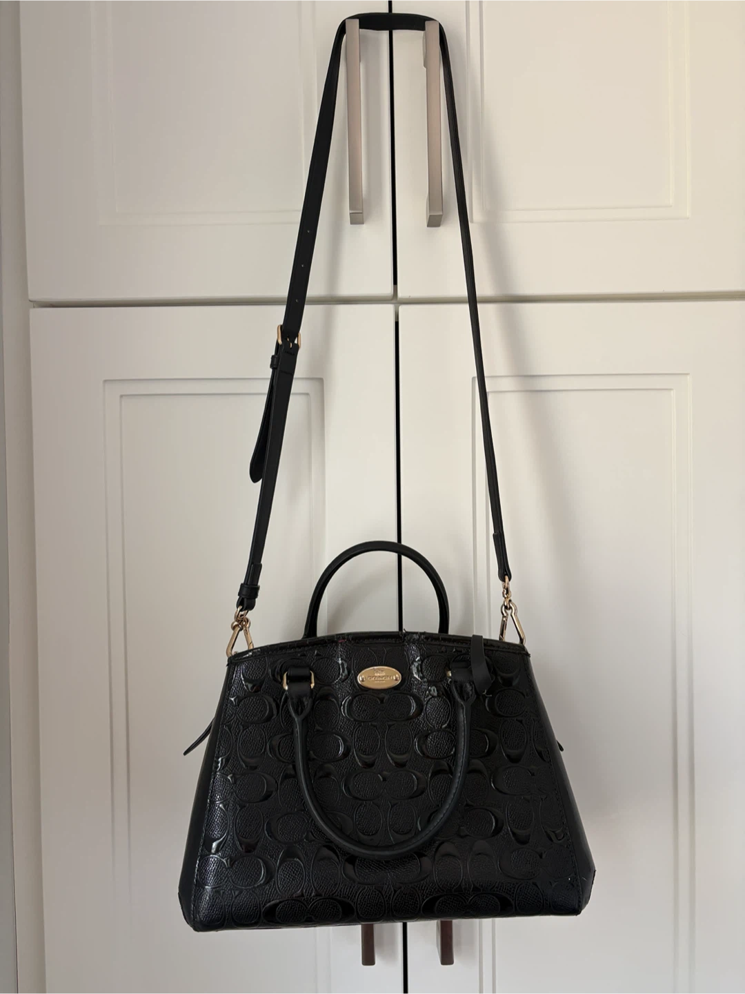 Coach Black Embossed Signature Satchel Handbag