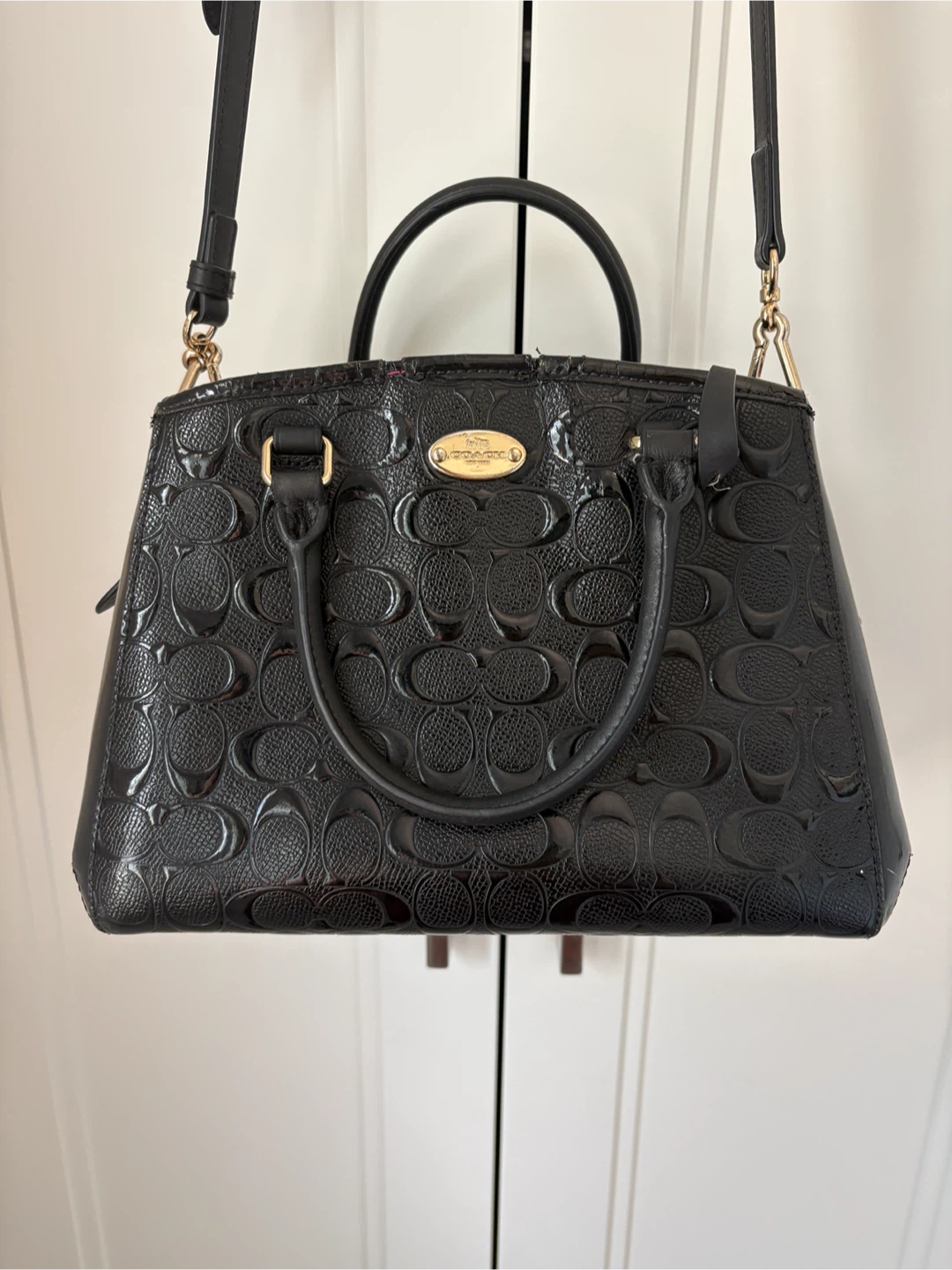 Coach Black Embossed Signature Satchel Handbag - photo 2
