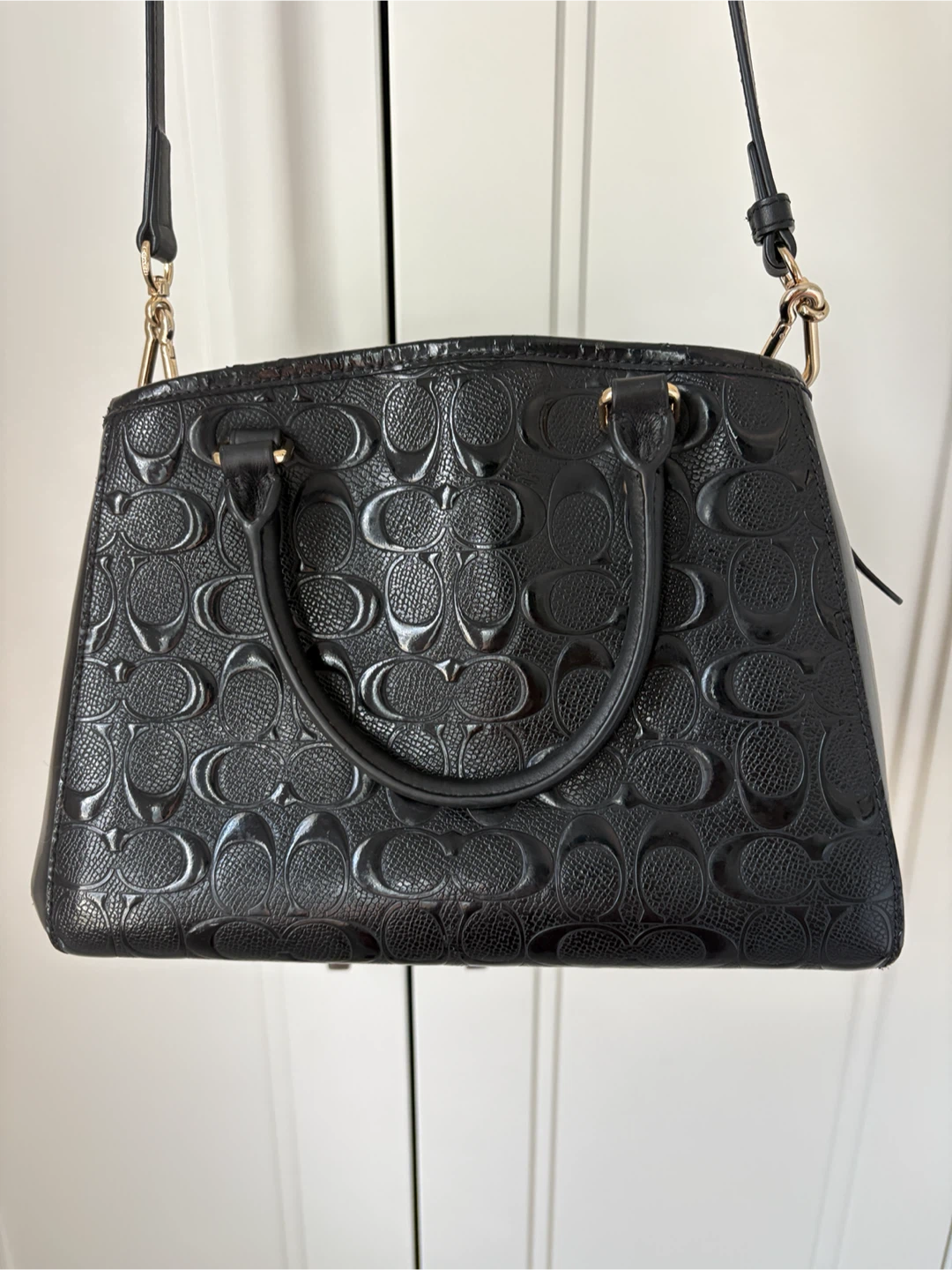 Coach Black Embossed Signature Satchel Handbag - photo 4