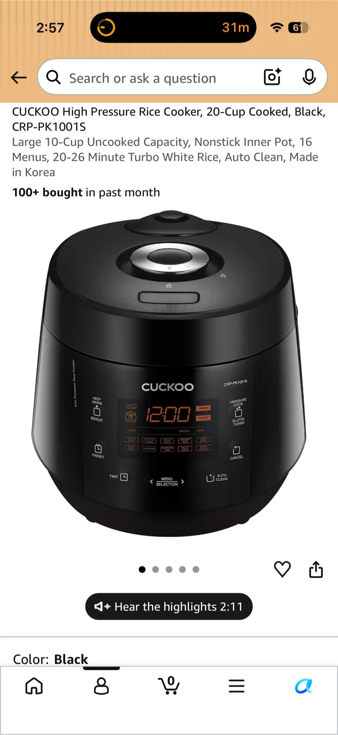 Cuckoo High Pressure Rice Cooker CRP-PK1001S 10-Cup Uncooked - photo 2
