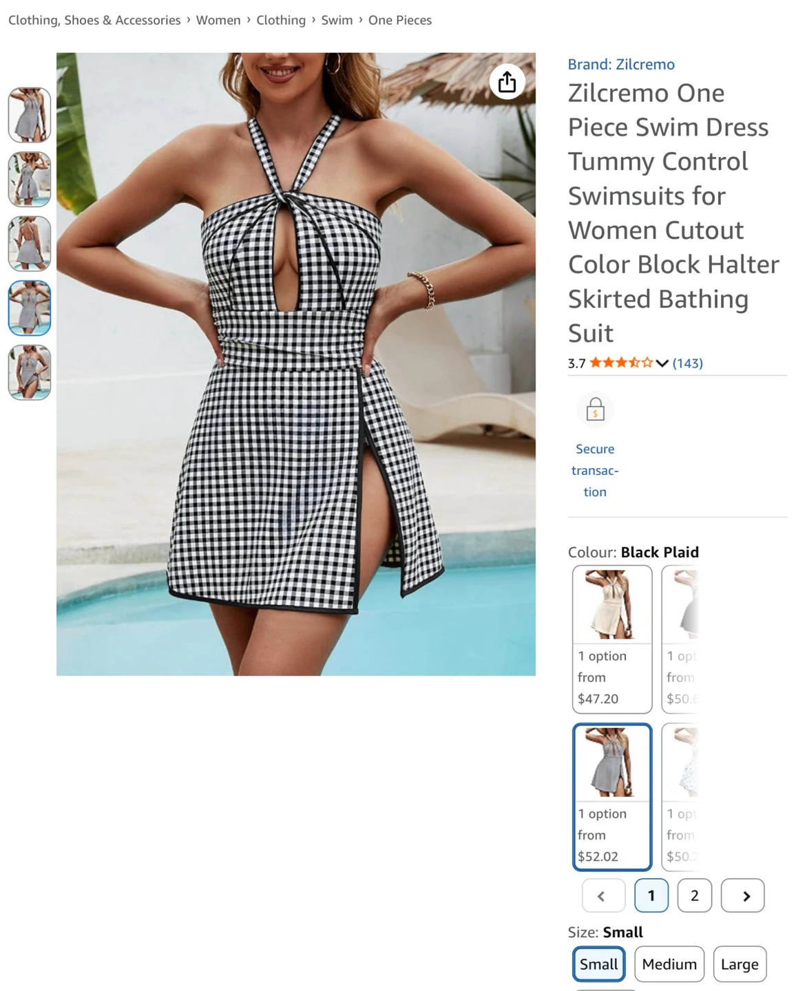New S One Piece Swim Dress - Black Plaid - photo 4