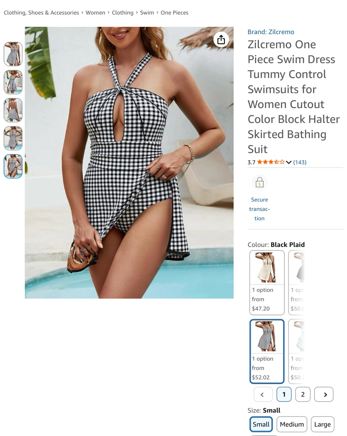 New S One Piece Swim Dress - Black Plaid - photo 5