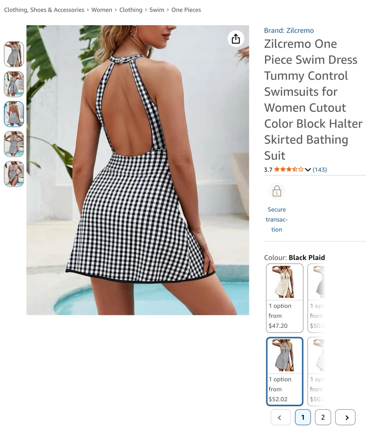 New S One Piece Swim Dress - Black Plaid - photo 2