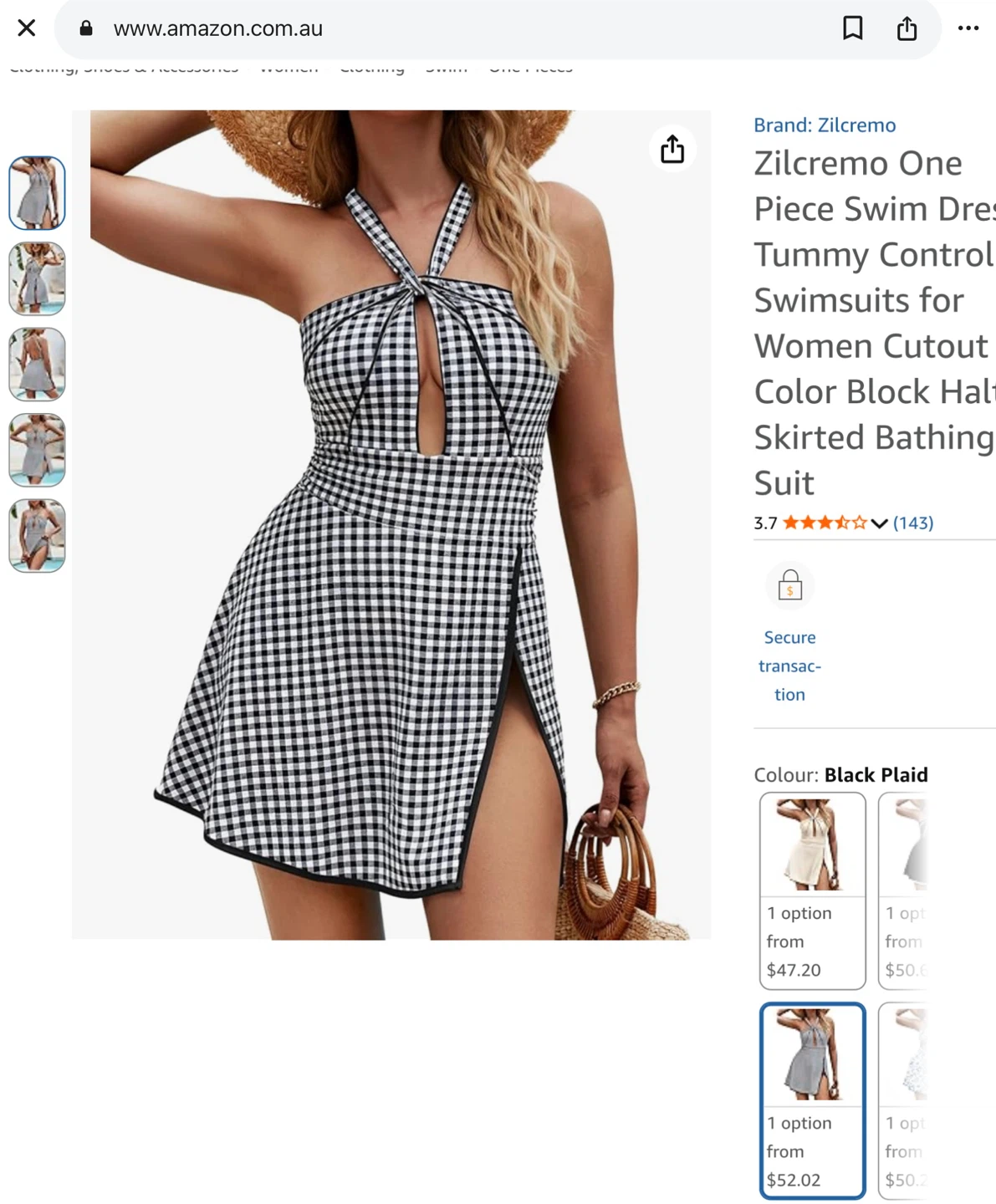 New S One Piece Swim Dress - Black Plaid - photo 3