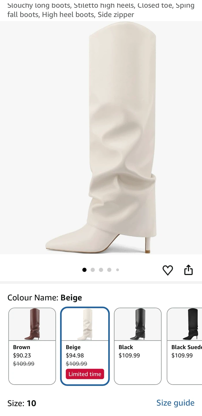 Slouchy Pointed Toe Stiletto Boots - Beige Size 10