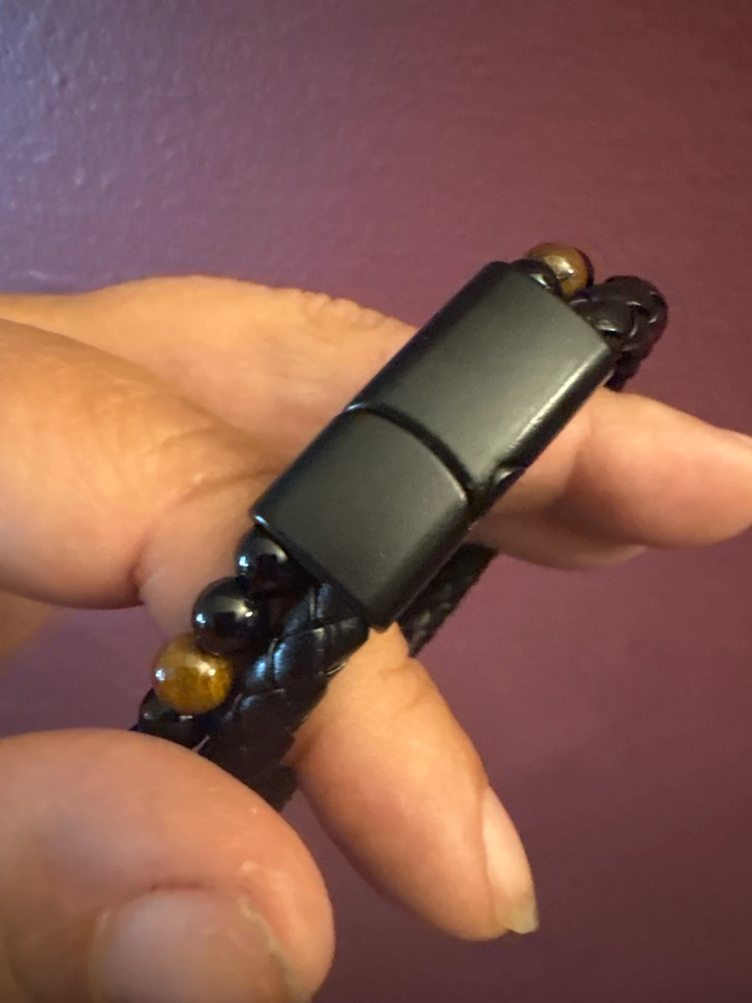 Genuine Braided Leather Bracelet with Tigers eye & Onyx Beads - photo 4