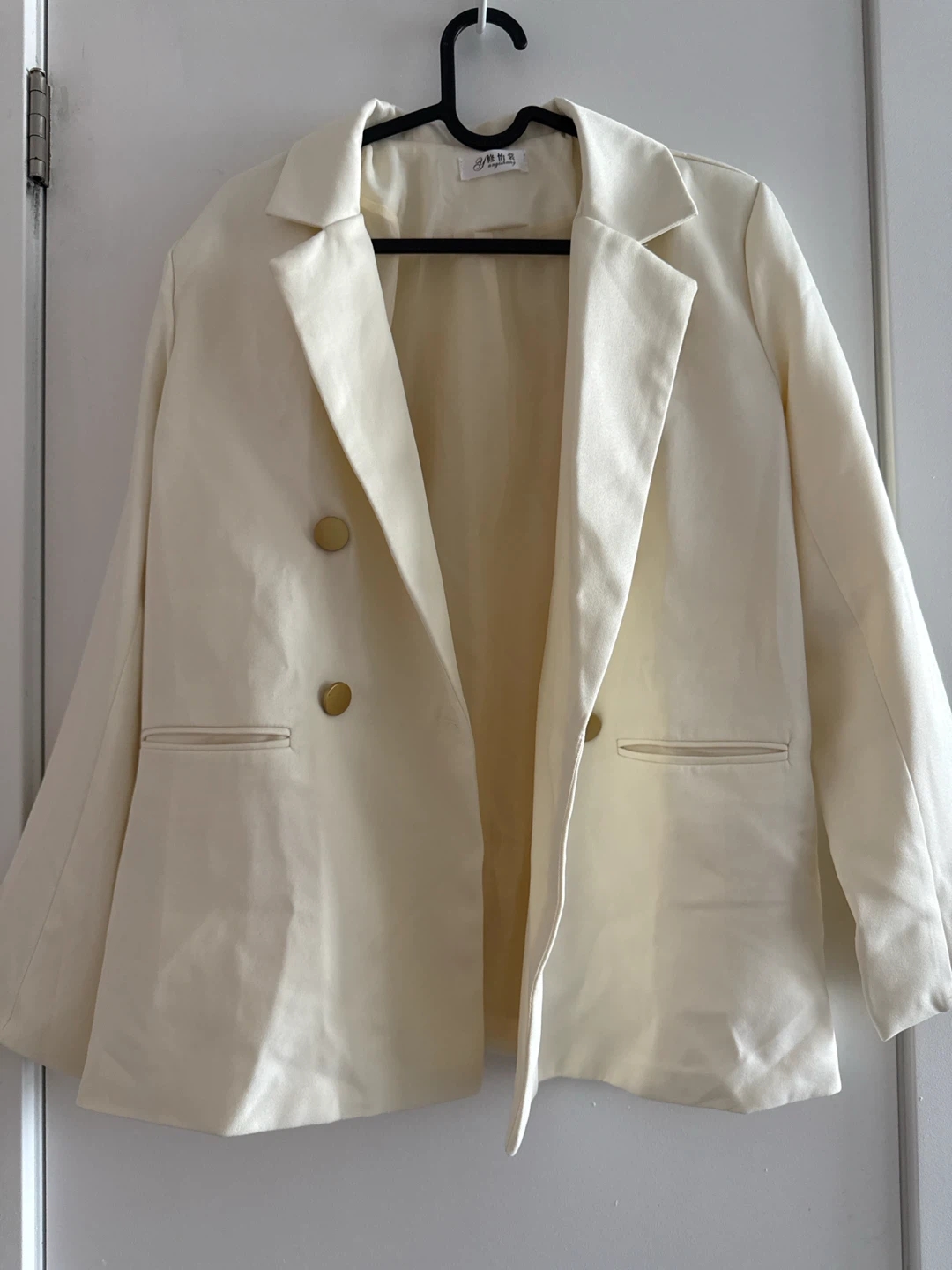 Women Cream Double-Breasted Blazer