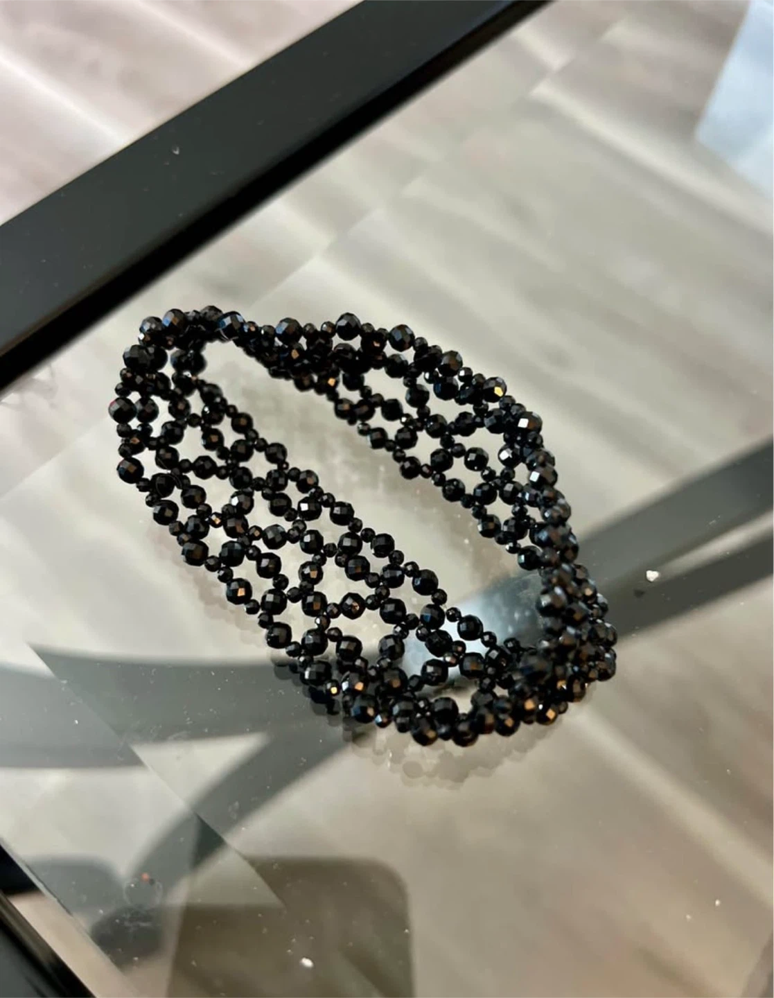 Sterling silver, Black beaded necklace, earrings, bracelet set