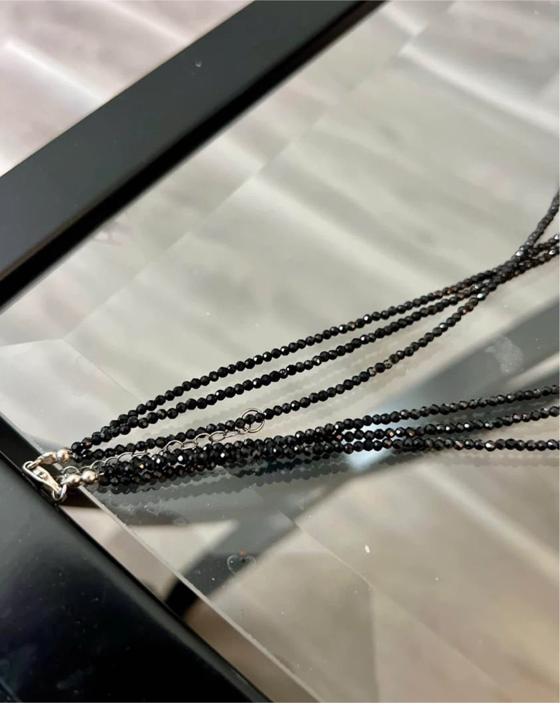 Sterling silver, Black beaded necklace, earrings, bracelet set - photo 3