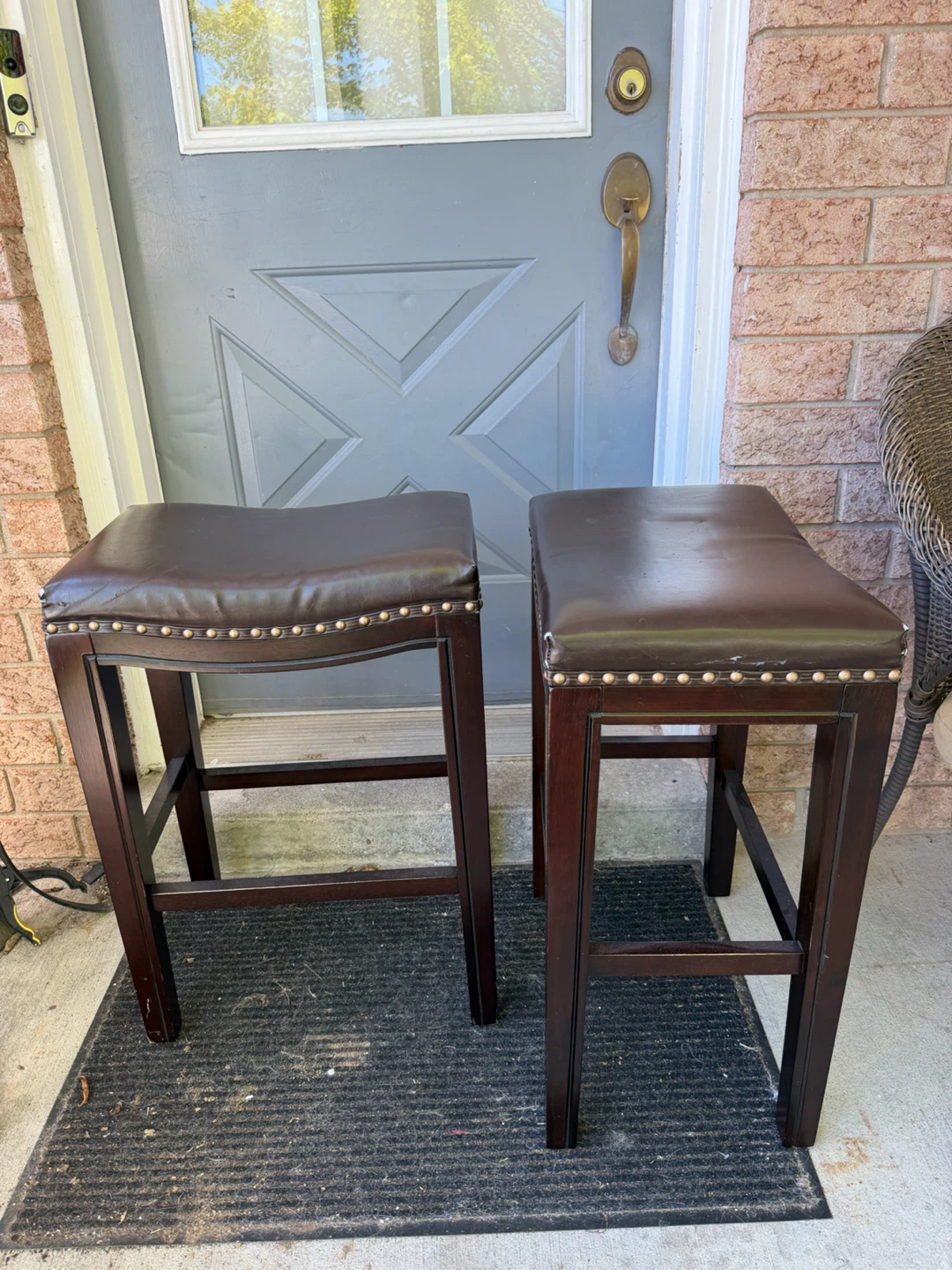 Set of 2 Brown Faux Leather Saddle Bar Stools