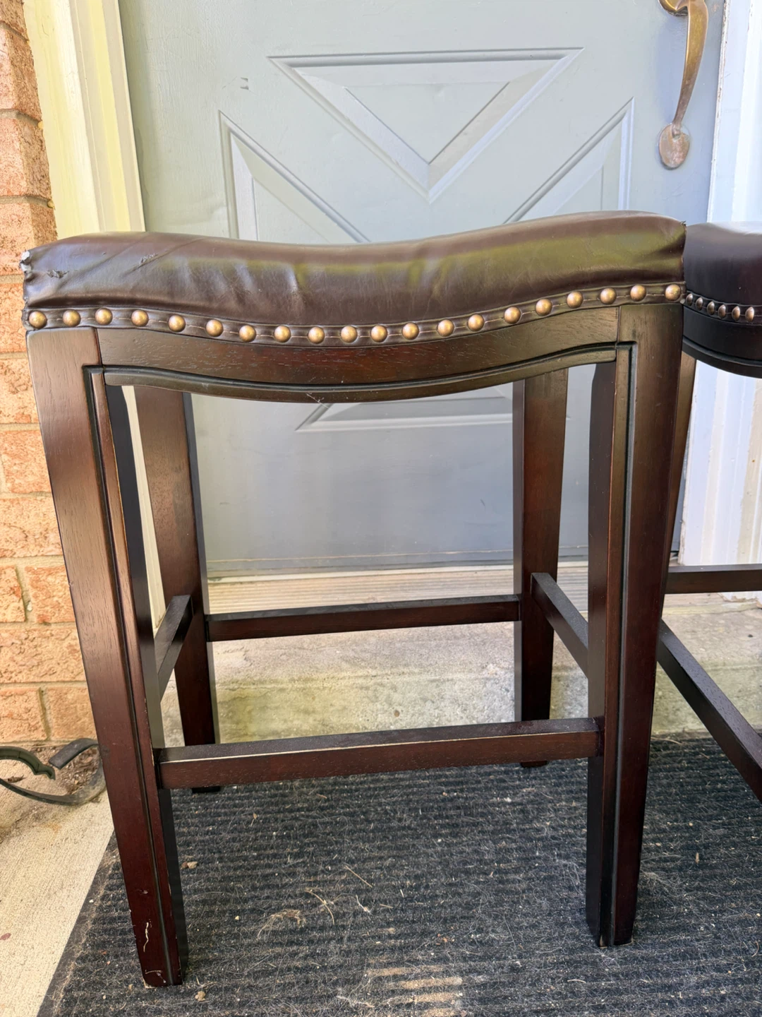 Set of 2 Brown Faux Leather Saddle Bar Stools - photo 2