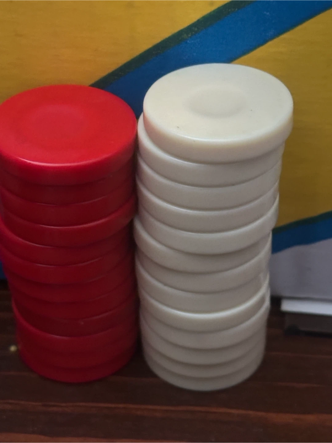 25 vintage red and white backgammon game pieces