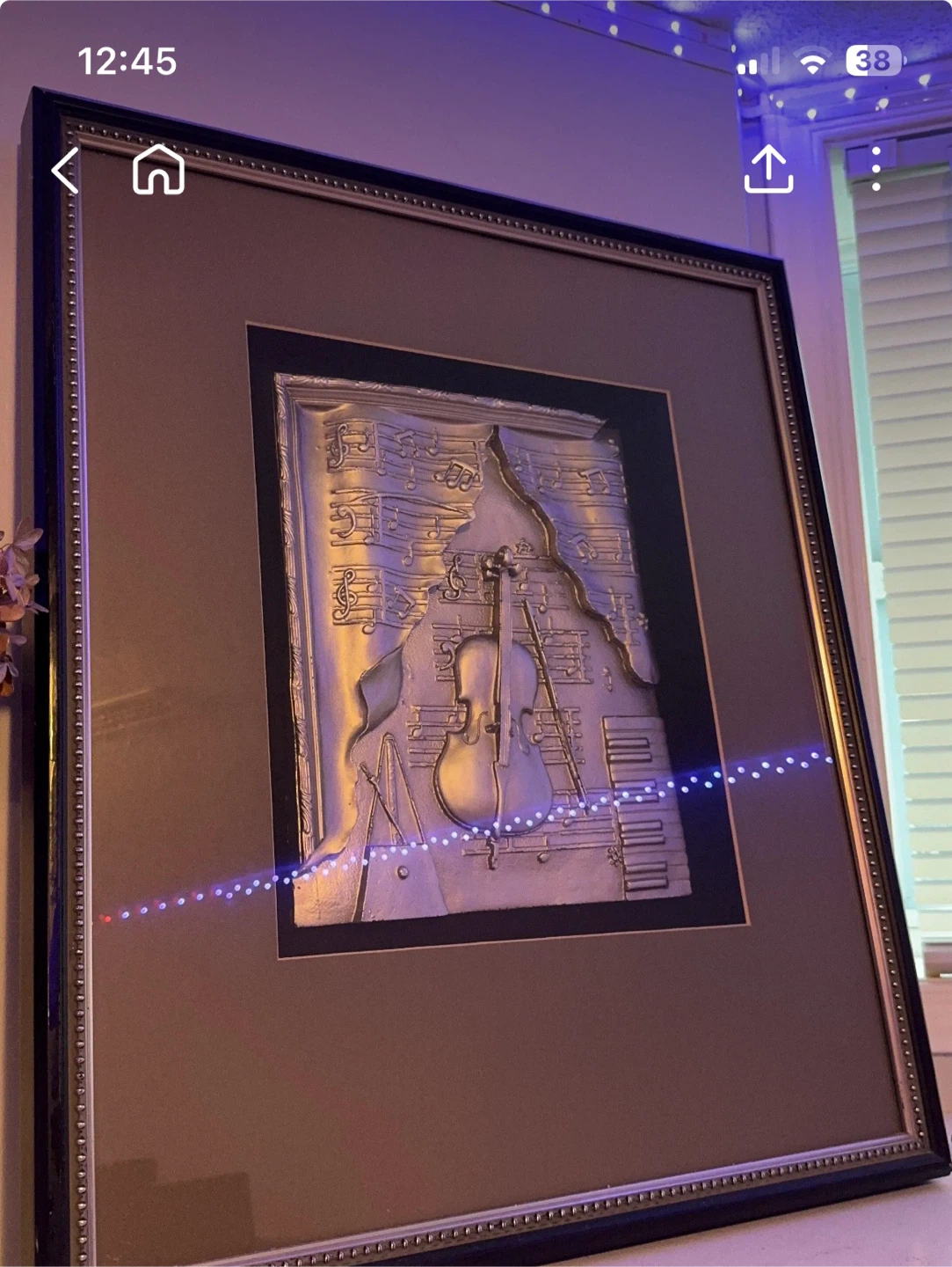 Framed Silver Musical Art with Violin and Notes