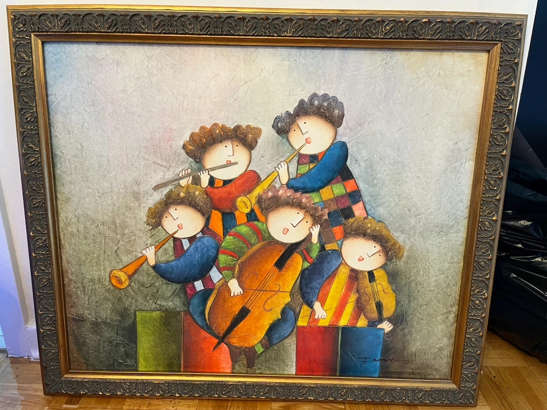Framed Painting of a Musical Family