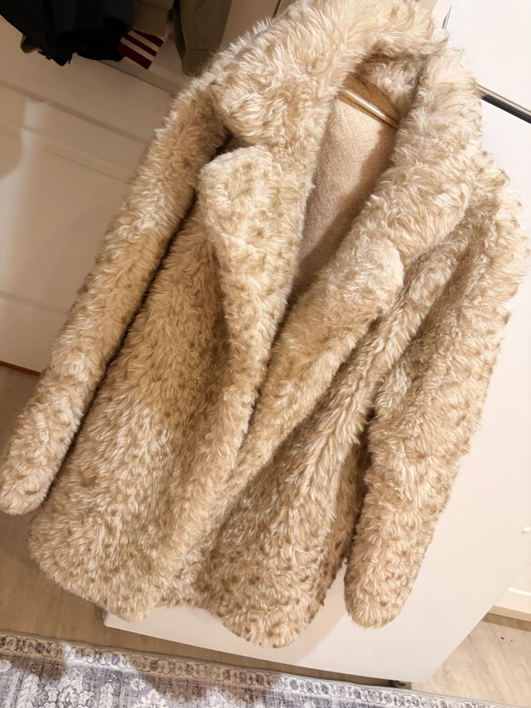 Beige Fuzzy Faux Fur Coat