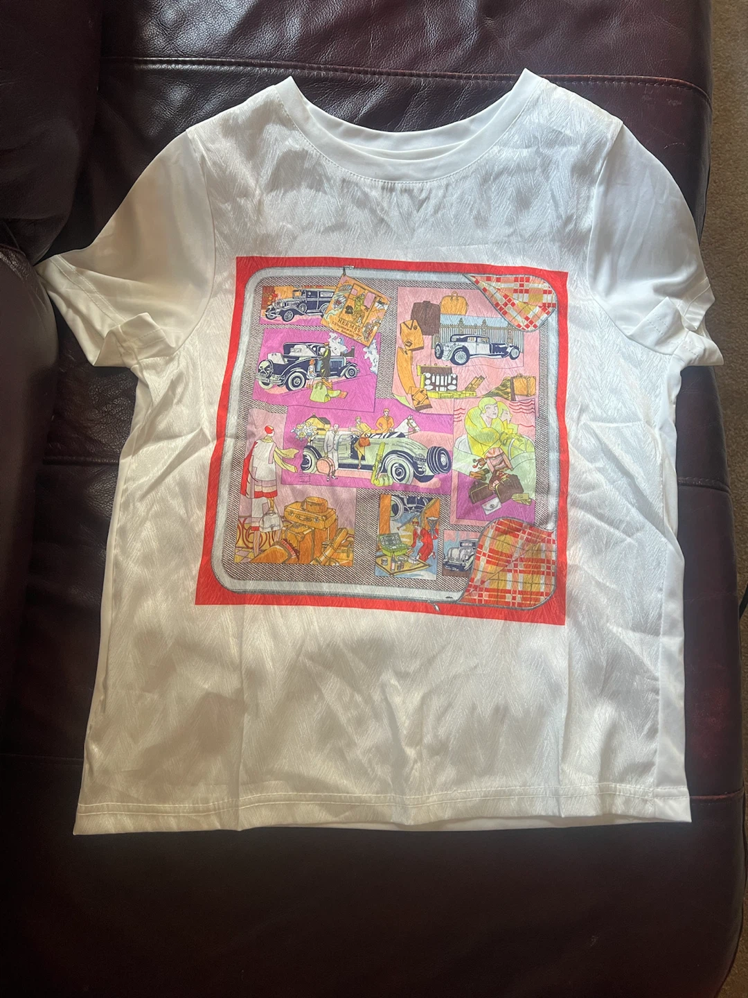 White T-Shirt with Colourful Scarf Print/ $30 for one each