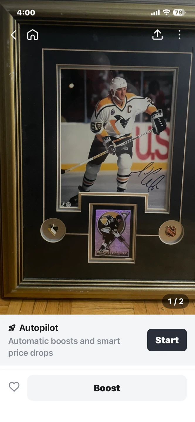 Mario Lemieux Framed Photo and Hockey Card