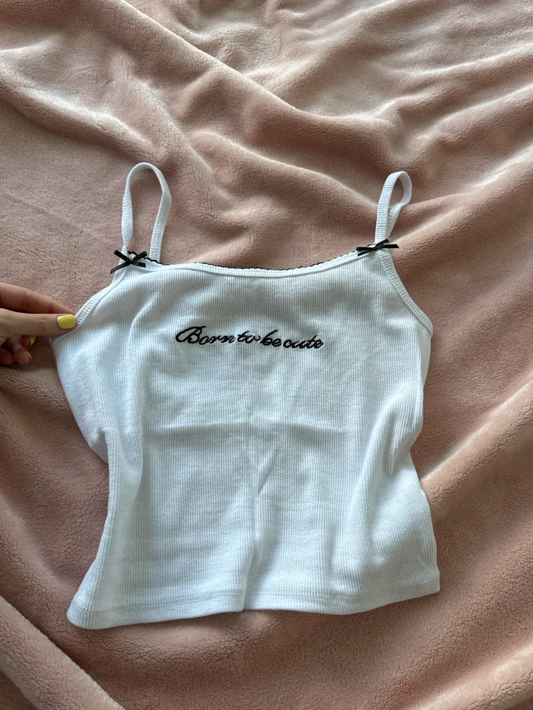 White "Born to be Cute" Camisole Top
