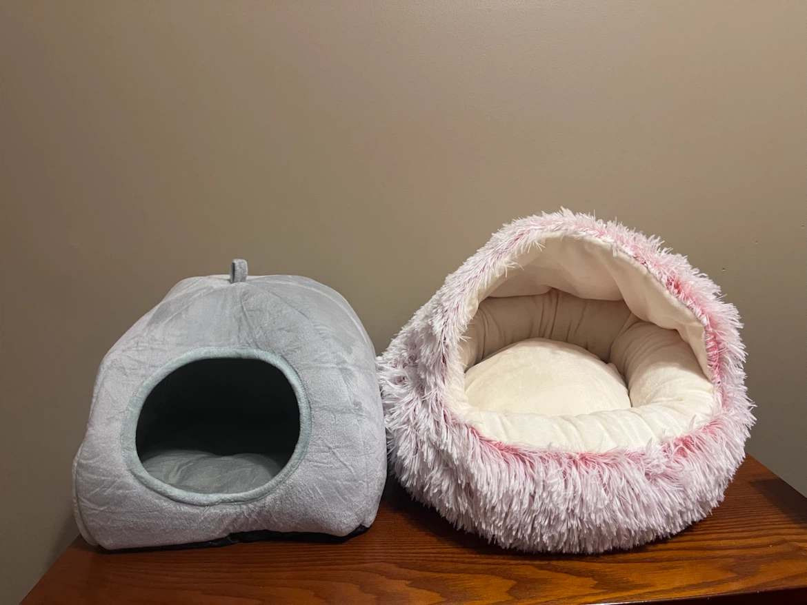 GREY GUINEA PIG BED, PINK CAT BED
