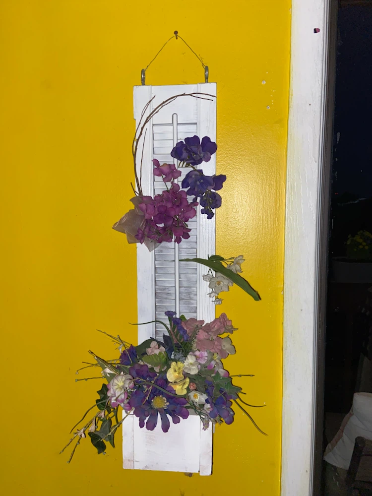Wall Hanging Faux Floral Decor with Shutter Accent