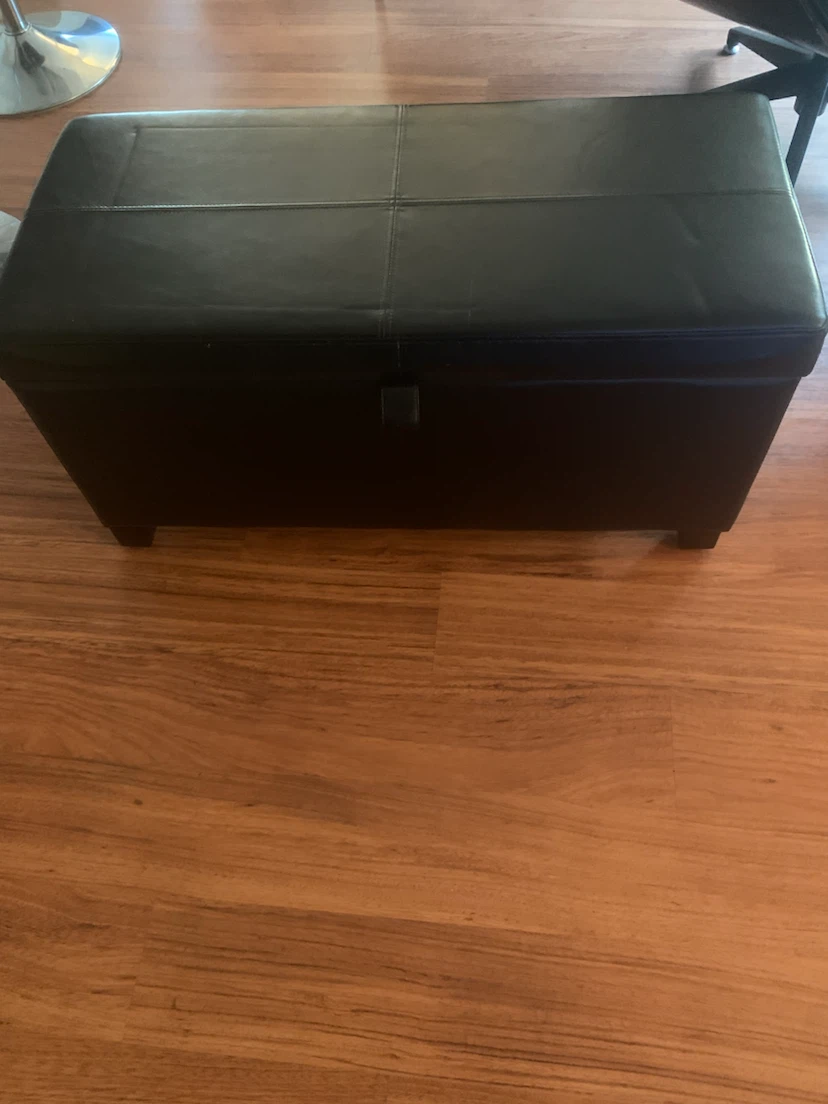 Black Faux Leather Storage Ottoman Bench