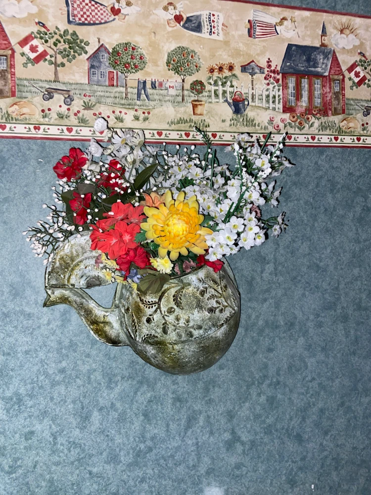 Teapot Wall Pocket with Flowers
