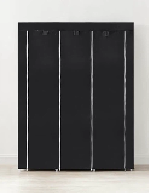 Black Portable Wardrobe with Hanging Sections and Shelves - photo 2
