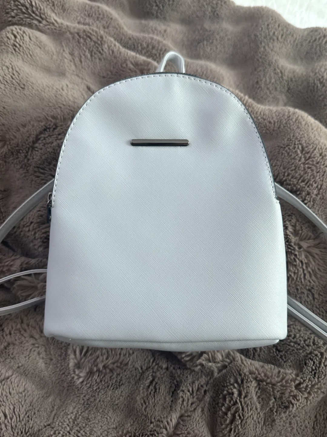 Light Blue Faux Leather Mini Backpack